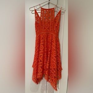 NWT Free People Lace Asymmetrical Trapeze Dress - Sun Faded Red / Orange Color